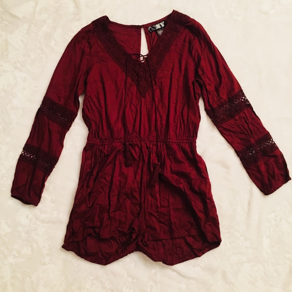 Tilly’s, Maroon, long-sleeve, romper